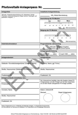 Der Photovoltaik-Anlagenpass besteht zum einen aus einem einseitigen Pass...