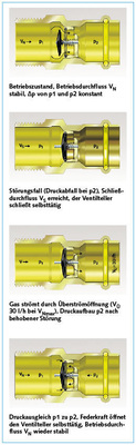 Bild 2 Grafik mit dem Funktionsprinzip des Gasströmungswächters