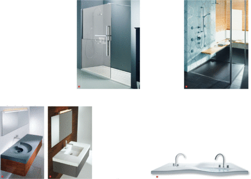 1 Urgestein: Die Grundform der Ammoniten-Fossilien – eine in der Ebene aufgerollte Spirale – wird im HighTech-Waschtisch zur Basis der Gestaltung2 Kantig: Der Loft Betonwaschtisch ist als Einzel- und als Doppelwaschtisch verfügbar3 Zwei Glassegmente stehen bei WalkIn-Serie Manufaktur Duplo von Hüppe leicht versetzt übereinander4 Für eine einheitliche, harmonische Optik in der Dusche bietet Kaldewei ab sofort farbige Ablaufdeckel an5 Doppelwaschtisch 1 D von Kanera für die Installation im Raum