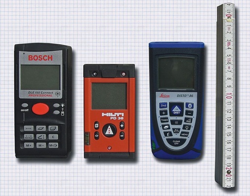 Drei Anbieter offerieren mittler­weile LaserDistanzmessgeräte mit Bluetooth-Schnittstelle: Bosch, Hilti und Leica
