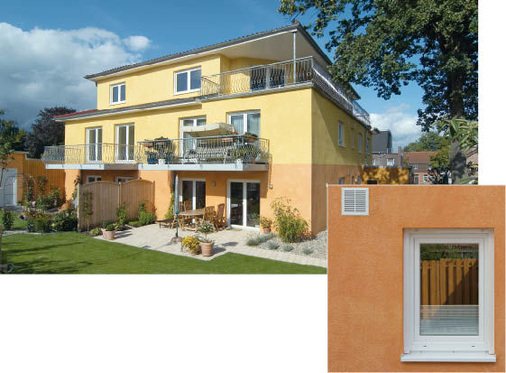 Bei dieser Stadtvilla spielten Wohnungs­lüftung und KfW-40-Standards eine zentrale Rolle Zu- und Abluft-Auslässe wurden in die Außenfassade integriert