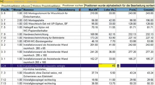 Für eine übersichtliche LV-Bearbeitung und Angebotskalkulation erscheint die Bildschirmoberfläche des Programms LC-TOP durchgängig in Tabellenstruktur. Das Bild zeigt eine Vorschau auf den Inhalt des markierten LV-Titels