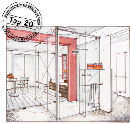 Die bodenebene Duschfläche (Floor, Bette) spielt in der Planung eine zentrale Rolle und kann sogar als Durchgang verwendet werden