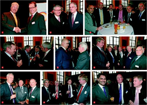 1 Besondere Wertschätzung aus berufenem Munde: Heinz Wippich vertrat die Interessen des Großhandels ebenso vehement, wie Werner Obermeier die des Handwerks2 Zeit für vertriebsstufenübergreifende Ge­sprä­che: (l.) Dr. Karl Spachmann (Geberit) und Wilhelm Schuster (Richter + Frenzel)3 SHK-Handwerksverteter unter sich (v.l.): Werner Thielen, Rainer Lunk, Martin Weisgerber, Fritz Koch, Paul Freitag und Hans-Günther Hagelgans4 Industriespitze (v.l.): Bernd Wattenberg (Siemens BT), Siegfried Weishaupt (Weishaupt), Klaus Huttelmaier (Bosch Thermotechnik) und Wolfgang Kühn (Weishaupt)5 Zum Obermeier-Abschied hielt ZDH-Präsident Otto Kentzler (l.) eine Laudatio. ­Ebenfalls gekommen war der frühere ZDH-Präsident Heribert Späth6 Mitstreiter aus der SHK-Berufs­organisation (v.l.): Wilfried Sander, Walter Wohlert, Eckhart Dencker, Michel von Bock und Polach, Rolf Richter und Erwin Weller7 Interessante Gespräche (v.l.): BDH-Präsident Klaus Jesse (Vaillant), Jochen Opländer, der in seiner Laudatio Obermeiers Heizungssachverstand ausdrücklich lobte und Jan Opländer (Wilo)8 Zuversichtlich ins Jahr 2009 (v.l.): Bernd Müller (Bemm), Georg Rump (Oventrop), Roger Schönborn (Kermi) und Dr. Uwe Schwarting vom Großhandelsverband DH Haustechnik9 Branchentreffen in München: Da wollten Adrian Willig (IWO), NRW Landesinnungsmeister Dieter Lackmann und Kölns Obermeister Werner Hirschler (v.l.) nicht fehlen