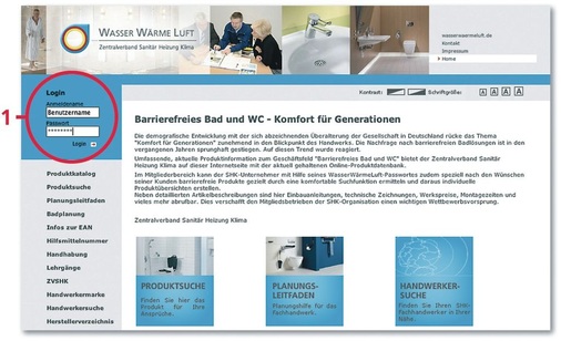 Schritt 1: Das Passwort des SHK-Portals gilt auch für die Einwahl in den Barrierefrei-Katalog