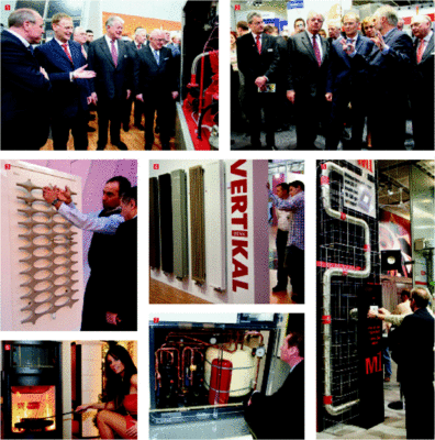 1 Wolf-Chef Alfred Gaffal erläuterte beim Messerundgang dem Staatsekretär auch die Vorzüge neuester BHKW-Technik2 VIP-Führung durch Bosch-Thermo­technik-Marketing- und Vertriebschef Klaus Huttelmaier: (v.l.) Manfred Stather (FVSHK), Werner Obermeier (ZVSHK), Staatssekretär Homann, ­Barbara Wiedemann (VdZ), Huttelmaier, Manfred Greis (BDH)3 Heizkörperinnovation: Die von Kermi vor zwei Jahren auf der ISH im Rahmen eines Studentenwettbewerbs präsentierte Designstudie wurde nun unter dem Namen Ideos serienfertig präsentiert4 Mit dem Slogan „Denk vertikal“ will Purmo die Branche abseits vom Standardheizkörper zu mehr Wertschöpfung motivieren5 Wer ist der Stärkste? Bei Helios konnte der Fachmann die Badentlüftungsventilatoren Maico ECA 100, S&P Silent und Helios M1 im direkten Vergleich testen. And the winner was…6 Da wurden vielen richtig warm ums Herz. Halle 9.2 war die Heimat von Kamin- und Kachelöfen – ein willkommenes Zusatzgeschäft für Heizungsbauer7 Der Bereich Wärmepumpen erfuhr auf der ISH nochmals einen Anbieterzuwachs und erhebliche Systemverbesserungen. Stiebel wächst seit Jahren auf dieser Erfolgswelle. Am Stand zeigten die Holzmindener „was in ihnen steckt“