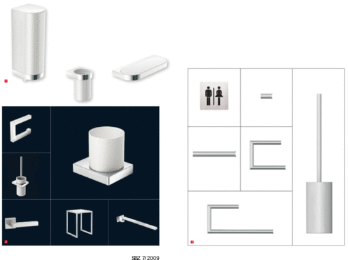 1 System 800 ist eine neue Accessoire-Serie für das Bad und umfasst auch barrierefreie Produkte<br />2 Das neue System 100 ermöglicht ­formale Durchgängigkeit in den ­Bereichen Baubeschläge, Sanitär und Barrierefrei<br />3 Das Baubeschlagprogramm „Frankfurter Modell“ wird um Sanitär­produkte für den öffentlichen Bereich erweitert