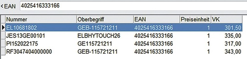 Künftig wird es dem Handwerksbetrieb möglich, durch Eingabe der EAN eine Produktsuche bei mehreren Großhändlern zu starten