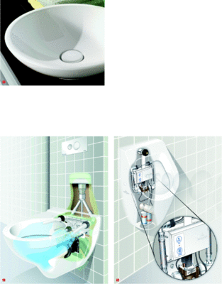 1 Für die Aufsatzwaschtische von Loop & Friends von Villeroy & Boch wurde ein ­filigranes, modernes Design entwickelt2 Das WC Omnia GreenGain soll nur 2 Liter Wasser pro Spülgang verbrauchen3 Überwachungsmaßnahme: Die Urinal­spülung proDetect registriert die Atmung eines Menschen und löst erst dann eine zeitverzögerte Spülung aus