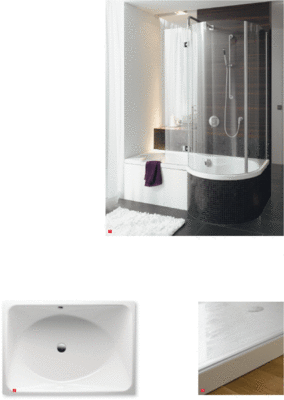 1 Update: Cora Ronda Swing II mit feststehender halbrunder Duschabtrennung und weiterem, schwenkbarem Seitenteil für zusätzlichen Spritzschutz2 Eine große StahlEmail-Wanne für das Baden zu zweit: Die Großraumwanne Spa von Bette3 Liegt eigentlich auf der Hand: Nun sind auch Magnetdichtungen für Dusch­wannen aus Stahl-Email