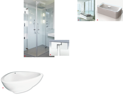 1 Mit der neuen Unikat-Serie Absolut von ­Heiler, hier in Kombi­nation mit einer Glasrückwand und einer Unidrain Duschrinne der Serie 1100 Modul, lassen sich Echtglastraumduschen realisieren2 Die Pendelscharnier­serie Heiswing mit einem Hebe-SenkMechanismus3 Nun auch als Serien­produkt lieferbar: die Badewanne zur Serie Axor Massaud4 Skulpturale Meister­leistung: Star-Architekt ­Daniel Libeskind entwarf die gleichnamige Badewanne5 Wanne in Wanne: die Wanne Stripe leuchtet, und man soll besonders bequem darin liegen können