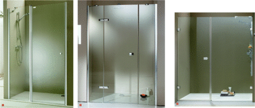 1 Für flache Flundern: Mit einem Hebe-Senk-­Mechanismus ausgerüstet heben sich alle Schwing­türmodelle der ­Serie 501 Design beim Öffnen um ca. 5 mm2 Die neue Dusch­abtrennung Enjoy wird serienmäßig in einer Höhe von 200 cm an­geboten3 Update Serie ­Manufaktur: Zu den Produktergänzungen zählt auch das hier abgebildete Modell der Manufaktur Kalea, ein Schwingtür­modell mit Nebenteil in einer ­Nische