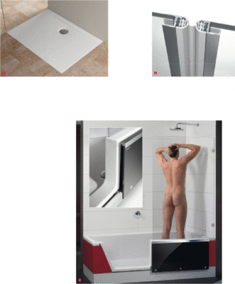 1 Die bodengleiche Duschwannenserie T900 von Koralle ist um rechteckige Modelle erweitert worden2 Die geraden ­Pendeltüren der Duschabtrennungsserie Edition können jetzt auch ohne Schwallprofil montiert werden3 Vier Motoren ­sollen ein vollflächiges Anpressen der Türe gewährleisten: Easy-in von Repabad