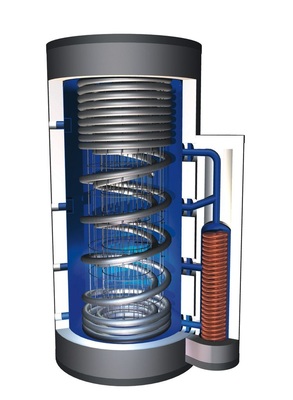 Tisun präsentierte den Solar-Schichtspeicher Pro-Clean mit Sphärentauscher und zwei ­Wellrohren