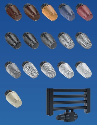 16 verschiedene Dekore, z.B. für Thermostat-Köpfe, stehen bei der neuen Art-Line von Heimeier zur ­Verfügung