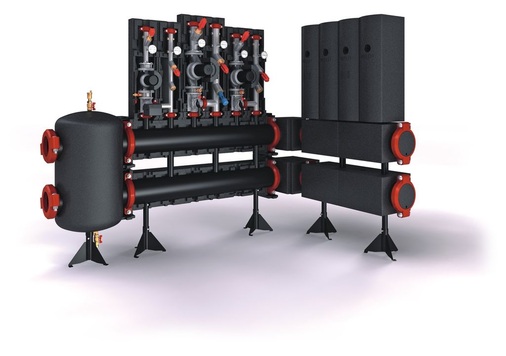 Meibes hat sein Großverteilersystem (40 bis 2300 kW) komplett überarbeitet wie z.B. die Verbindungstechnik von Verteiler und Pumpengruppe