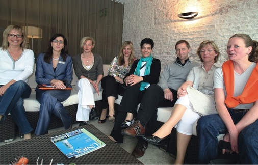 Inforunde im Sheraton mit 1500 m2 Wellness-Center (v.r.): Andrea Stark, Vera Betz, Thomas Richter, Alexandra Nagler, Sabine Dorner, Nicola Stammer, die Spa-Managerin und Sonja Lau