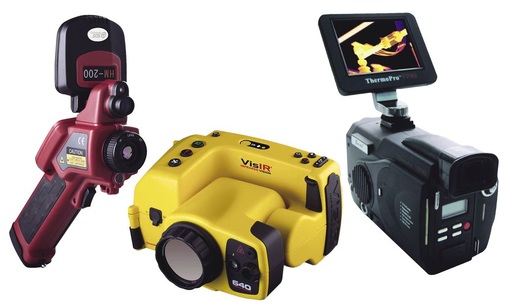 Für jeden Einsatzzweck die passende Thermografie-Kamera: (v. l.) S 80 VIS, VisIR 640 und IR 8110S)