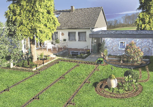 1 Vollautomatisches Bewässerungs­system für den privaten Hausgarten.