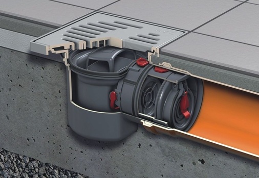 Kellerablauf mit Rückstauverschluss für fäkalienfreies Abwasser, zur Montage oberhalb der Kanalisation.