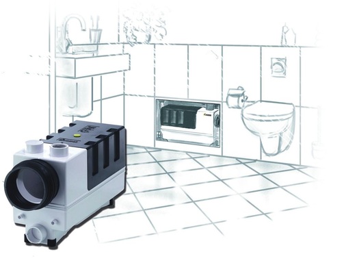 4 WCfix befördert das fäkalienhaltige Abwasser über kleine Druckleitungen über die Rückstauebene.