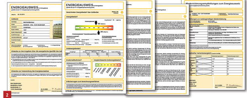 Beispielhafter Muster-Energieausweis für Wohngebäude.