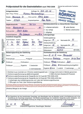 Ein Prüfprotokoll muss die Maßnahmen der Leitungskontrolle und der Inbetriebnahme aktenkundig machen.