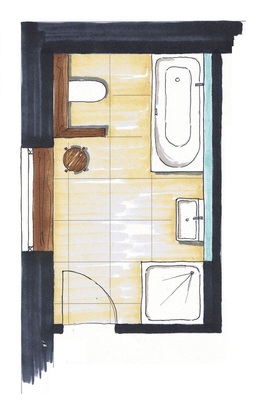 4 Die ursprüngliche Planung war ohne Pfiff. Die Bewegungs­abläufe waren nicht ideal und die Wege zu lang. Bei der Beratung konnte der Kunde von der Variante in Bild 2 überzeugt werden.