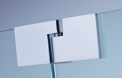 12 Das Modell Omega von Sprinz verzichtet auf pflegeintensive Rahmen und bietet innen bündige Scharniere. Der Pendelbeschlag erleichtert den Eintritt, indem die Türe nach innen zu öffnen ist.