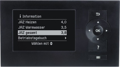 Die Energiebilanzen ­ werden bei Wärmepumpen mit RCD-System jeweils auf den Monat bezogen ­gespeichert und die Jahresarbeitszahl im Display der Regelung angezeigt.