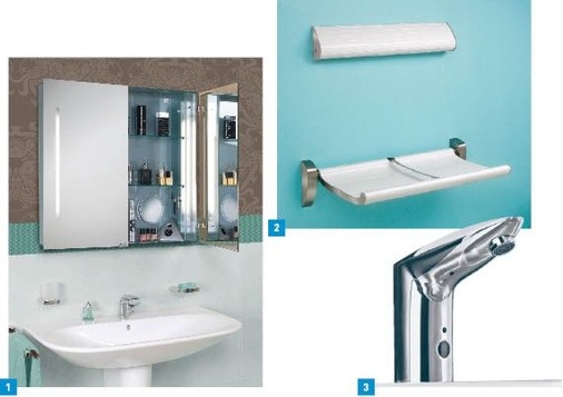 1 Spieglein, Spieglein: Spiegelschrank-Serie Glass-LightLine von Euraspiegel.2 Der klappbare Wickeltisch für die Babypflege unterwegs – funktionelle Kompaktlösung von Kuhfuss für öffentliche Sanitärräume.3 Neue Standarmatur der Trinkwasserhygiene im kabellosen Dialog: Perfekt Plus WRC.