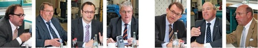 Kooperation statt Konfron­tation lautet das Motto der SBZ-Werkstattgespräche. Und wo ein Wille, da ein Weg!Obwohl die Sachlage nicht einfach ist, verlief die Diskussion sehr konstruktiv (v.l.):Dirk Schlattmann,Hans-Günther Beyerstedt , Jens Torsten Arndt, Friedrich Budde, Elmar Esser, Alfred Gaffal undMichael von Bock und Polach.