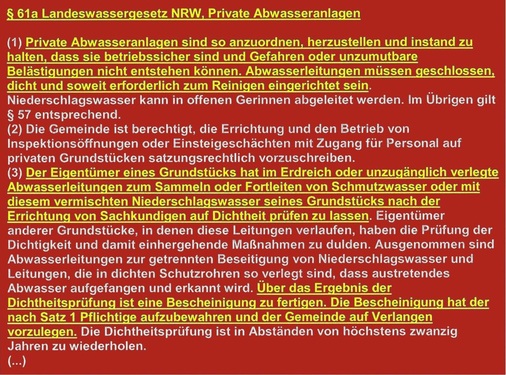 Für NRW lässt die Landesgesetzgebung keinen Zweifel an der Pflicht zur Grundleitungskontrolle.