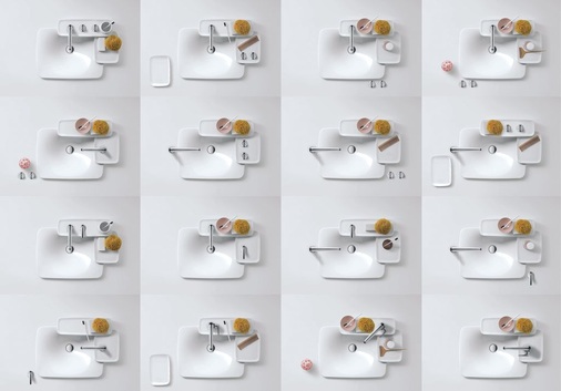 Auch das ist Individualität: Einzelne Elemente, die sich beliebig kombinieren lassen. Der Grundgedanke zieht sich wie ein roter ­Faden durch die neue AxorBouroullec-Kollektion, wie man an diesen Waschplatzkombinationen sieht.