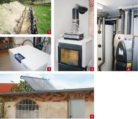 1 Zur Vorbereitung der Bohrungen für die Verlegung der Erdwärmesonden wurden lediglich zwei Gräben ausgehoben.2 Die neuartige Thermselect-­Anlage von MHG wurde in einem Nebengebäude installiert.3 Der Kaminofen speist seine Wärme direkt in den Solar-­Pufferspeicher ein.4 Zwei 800-l-Pufferspeicher ­sorgen für Wärmekomfort nach Maß.5 Die Röhrenkollektor-Anlage wird zur ­Warmwasserbereitung und Heizungsunterstützung ­genutzt.
