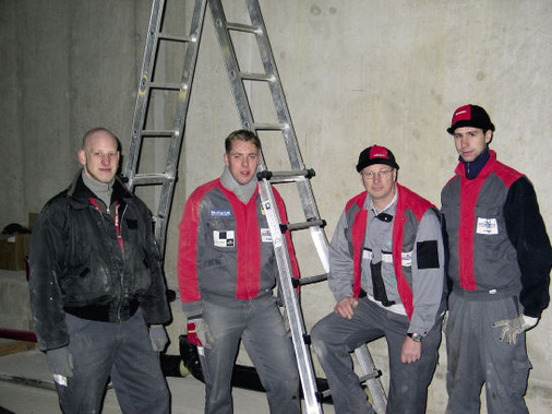 Marco Beyer, ­Daniel Litwin, ­Jürgen Müller, Christian Domke (v. l.) im Kameha. Die Firma Walbrück führte die gesamte Gebäudetechnik des ­Kameha Grand Bonn aus. - © Foto: Friatec
