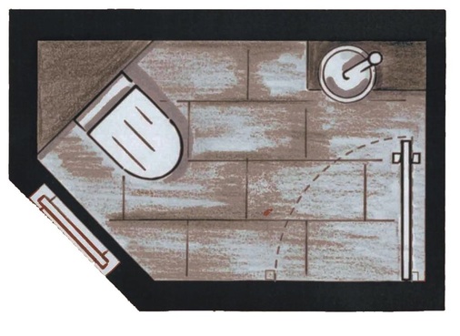 Der Grundriss verdeutlicht den Platzgewinn bei Anordnung des WCs über Eck.