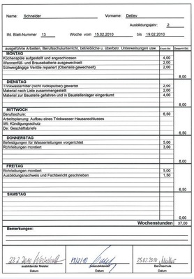 Laut ZDH ist es zulässig, die Ausarbeitung auch am PC zu erstellen. Dabei muss ein Ausdruck der Arbeit im Ausbildungsordner abgeheftet werden. Meister und Lehrlinge finden mustergültige Fachberichte in dem monatlich erscheinenden Nachwuchsmagazin SBZ-Monteur und www.sbz.monteur.de Aus dem SBZ-Monteur