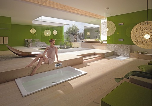 Die Anforderungen an das Bad der Zukunft sind geprägt durch den Wunsch nach einer gelungenen Symbiose von Technologie und Natürlichkeit, vor allem durch die Verwendung natürlicher Materialien wie Holz oder Naturstein und organisch ­wirkender Formen, die eine sinnliche Komponente in das Ambiente zaubern. Das Badezimmer soll sich idealerweise zur Natur hin öffnen.
