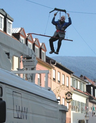 Blechner- und Installateurmeister Albert Bayer beim Probeflug.