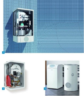 1 Bei der Kraft-Wärmekopplung mit elektrischen Leistungen um 1 kW erwarten viele Hersteller eine stürmische Marktentwicklung. Hier ist das Mikro-BHKW von Brötje mit Stirling-Motor abgebildet.2 Der Öl-Brennwertkessel Novocondens WOB von Brötje ist nun auch mit der Regelung ISR LMS ausgerüstet.3 Die Wärmepumpe Senso­therm BSW von Brötje ist ­wegen ihrer hohen COP-Werte förderfähig gemäß MAP.