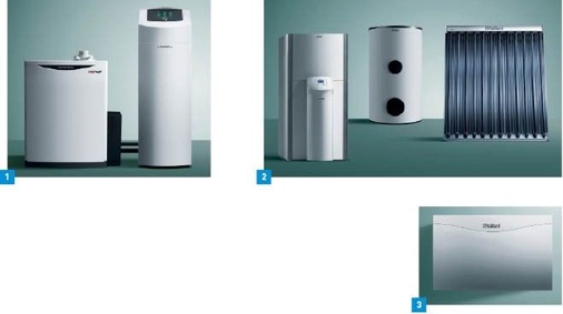 1 KWK-Modul und Wärmeauskopplungsmodul mit Systemregler des Ecopower 1.0 von Vaillant für Ein- und Zweifami­lienhäuser.2 Die neue Generation der Zeolith-Gas-Wärmepumpe gibt es auch als Komplettsystem mit hochwertiger Zusatzausstattung.3 Mit der Smart-Box sollen sich Geotherm-Wärmepumpen in künftige Smart-Grid-Stromnetze einbinden lassen.