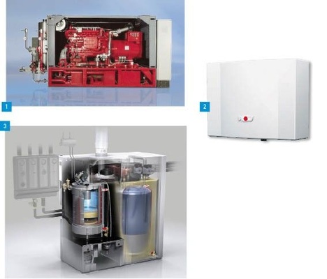 1 Durch die Erweiterung des Leistungsbereichs nach unten reicht das Leistungsspektrum der BHKW von Wolf von 7 bis 400 kWel.2 Mit dem BKM-Kühlmodul lässt sich bei Sole/Wasser-Wärmepumpen im Sommer eine passive Kühlung realisieren. 3 Die Öl-Brennwert-Serie COB von Wolf deckt den Leistungsbereich von 15 bis 40 kW ab.