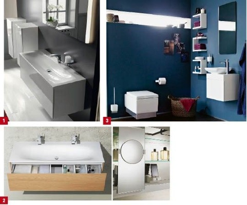 1 Mit Lichtreflexen zieht die Bad­einrichtung Royal Reflex von Keuco die Blicke auf sich.2 Das umfangreiche Möbel- und Waschtischprogramm der Edition Scope eröffnet vielfältige Kombi­nations- und Planungsmöglich­keiten.3 Das neue Gästebad-Konzept für Esprit von Kludi gibt es in den drei Größen S, M und L.