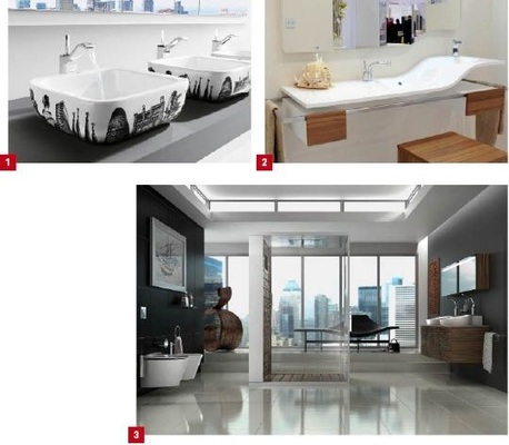 1 Die bekanntesten Gebäude der vier Metropolen Barcelona, Berlin, New York oder Shanghai zieren die Urban-Waschtische von Roca.2 Valou heißt die unterfahrbare Mehrgenerationen-Waschtischlösung von Saniku, die mit zwei Ebenen und zwei Wasserquellen konzipiert ist.3 Admire, eine von vier neuen Saniku-AM•PM-Kollektionen, hier mit frei aufgestellter Dusche. Mit der Marke AM•PM will Saniku künftig den gehobenen Bereich abdecken.