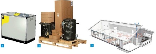 1 Mit der leistungsstarken Wärmepumpe Terra-Max von IDM Energie­systeme lassen sich auch größere Liegenschaften versorgen.2 Die Pelletsheizung KWB Easyfire ist aufgrund des ­modularen Aufbaus ­einfach einzubringen und leicht zu montieren.3 Die Wärmepumpe F750 von Nibe nutzt die Abluft als Wärmequelle und kühlt diese bis auf –15°C ab.