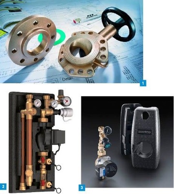 1 Kemper Eco-Kompakt-Flanschen-Absperrventil mit nichtdrehender Spindel.2 Die Solarstation SolaVentec II ist für eine Kollektorfläche bis ca. 26 m² konzipiert.3 Zirkulationsstation Regucirc B für das Trinkwasser mit energiesparender Hocheffizienzpumpe entsprechend der Energieklasse A.