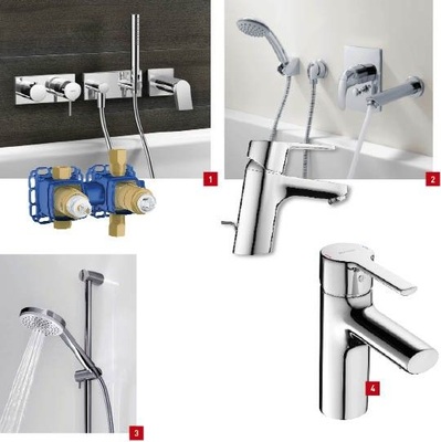 1 Das modulare Unterputzsystem Matrix NSA erlaubt eine freie, reproduzierbare Anordnung der Komponenten.2 Hansapico heißt die neue Armaturenserie im unteren Preissegment.3 Schon für 30 Euro Bruttolistenpreis gibt es die Hansaviva-Handdusche mit drei Strahlkreisen.4 Die Armaturenlinie Hansaronda ist jetzt schlanker und wirkt leichter als das Vorgängermodell.