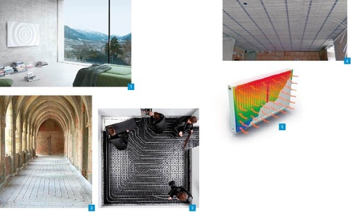 1 Der Runtal Splash entpricht dem ­Wellenmuster, das ein Wassertropfen auf einer ruhenden Wasseroberfläche erzeugt.2 Das universell verwendbare Fuß­bodenheizsystem Biofloor ist neu im Simplex-Programm.3 Vom Start weg komplett ist das neue Flächenheizsystem von Tece aus Emsdetten.4 Das Minitec-Nassputzsystem von ­Uponor ist schnell verlegt und ist für den Neubau und die Sanierung geeignet.5 Durch die serielle Durchströmung erhöht sich beim Stelrad Novello M Eco der Strahlungsanteil bei der Wärmeüber­tragung.