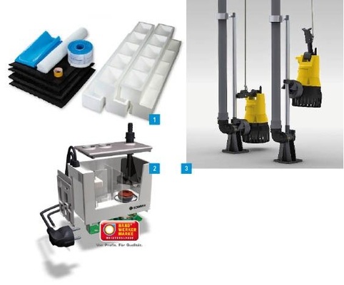 1 Mit den Poresta-Schallschutzsets BEDS von Illbruck Sanitärtechnik wird ein Trittschallverbesserungsmaß von 28 dB(A) erreicht.2 Die Kondensatpumpe TP1 von ITT Lowara arbeitet mit Hocheffizienztechnologie.3 Wird mit einer Pumpe das neue GR32 von Jung eingebaut, muss niemand mehr in trübem Wasser nach der Pumpe fischen.